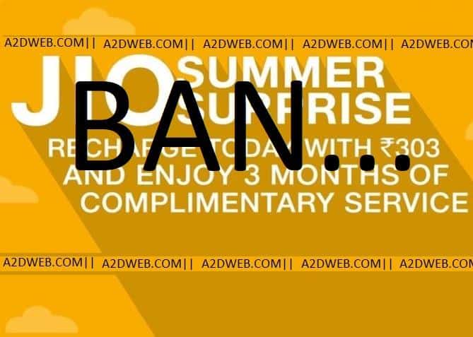 JIO SUMMER SURPRISE OFFER BAN